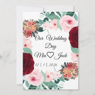Elegant Burgundy Floral Wedding Welcome Sign Invitation