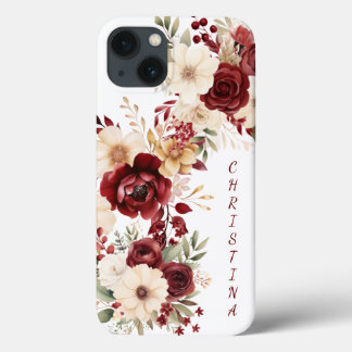 Elegant Burgundy Flowers iPhone 13 Case