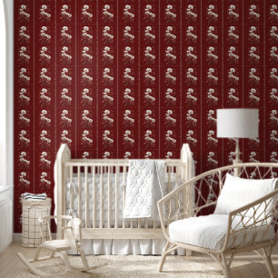 Elegant Burgundy Flowers Floral Striped Wallpaper