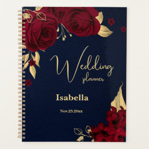 Elegant burgundy flowers gold navy blue wedding planner