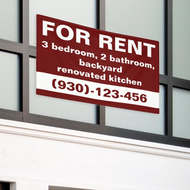 Elegant Burgundy For Rent Custom Real Estate Agent Banner (Outside Building)