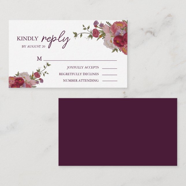 Elegant Burgundy Forest Floral Wedding RSVP  Enclosure Card (Front/Back)