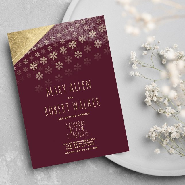 Elegant burgundy geometric gold floral wedding invitation (Elegant burgundy geometric gold floral wedding)