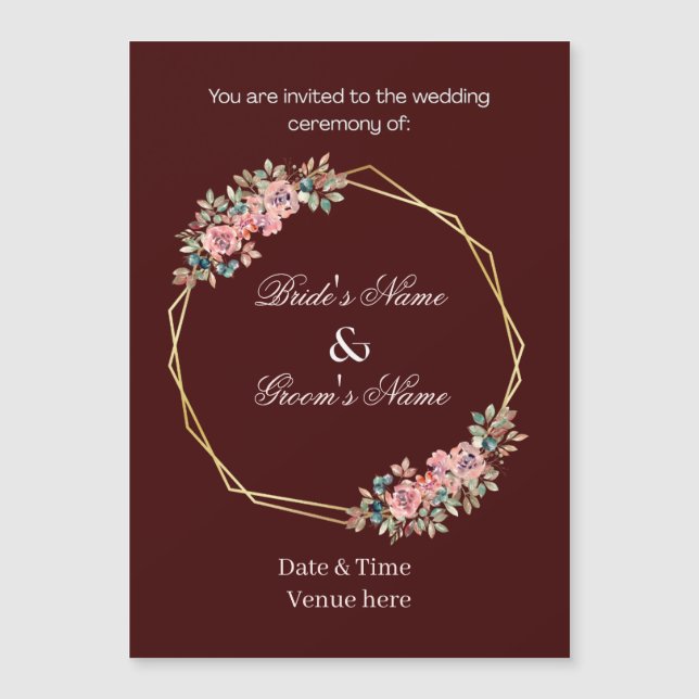 Elegant Burgundy Geometric Wedding Magnet Keepsake (Front)