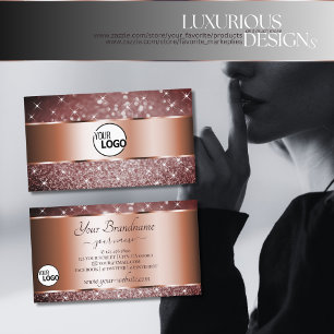 Elegant Burgundy Glitter Stars Logo Rose Gold Business Card