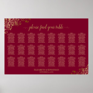 Elegant Burgundy & Gold 24 Table Seating Chart