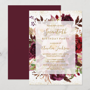Elegant Burgundy Gold 70th Birthday Invitation