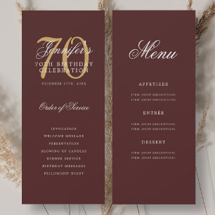 Elegant Burgundy Gold 70th Birthday Program Menu
