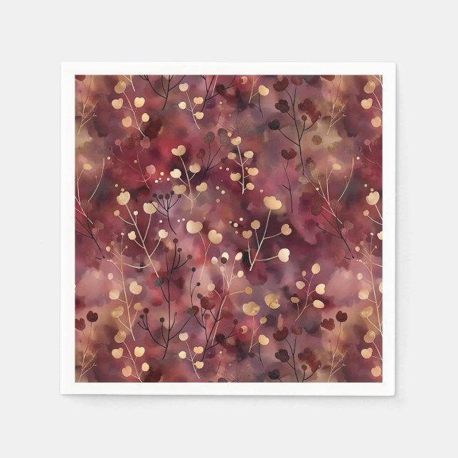 Elegant burgundy gold abstract floral napkin (Front)