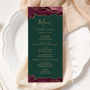 Elegant Burgundy Gold Agate Green Wedding Menu