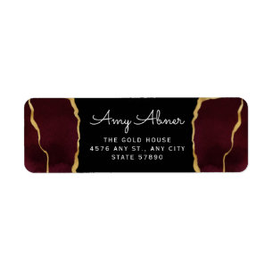Elegant Burgundy Gold Agate Mariage Adresse de ret