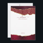 Elegant Burgundy & Gold Agate Wedding Advice Card<br><div class="desc">Celebrate in style with these modern and trendy advice cards. The design features a watercolor burgundy and gold glitter agate background with matching handwritten script font wording. These cards will allow your guests to write a note of advice for you to keep and read over in years to come. The...</div>