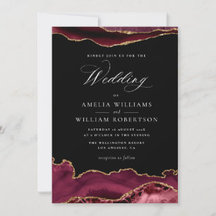 elegant burgundy gold agate wedding invitation