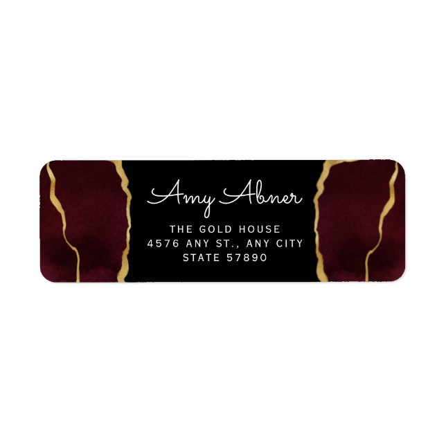 Elegant Burgundy Gold Agate Wedding Return Address (Front)