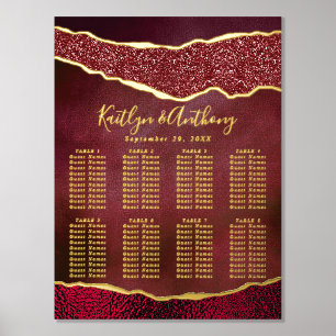 Elegant Burgundy & Gold Agate Wedding Seating Foil Prints