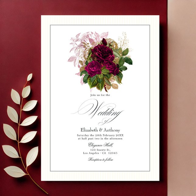 Elegant Burgundy, Gold and Blush Floral Wedding Invitation (Elegant Burgundy, Gold and Blush Floral Wedding Invitation)
