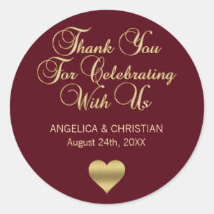 Elegant Burgundy Gold Autumn Thank you Wedding Classic Round Sticker
