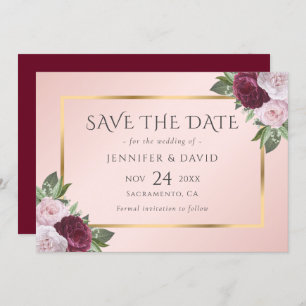 Elegant Burgundy Gold Blush Pink Floral Save The Date