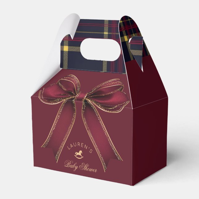 Elegant Burgundy Gold Bow Luxury Baby Shower Favor Box (Back Side)