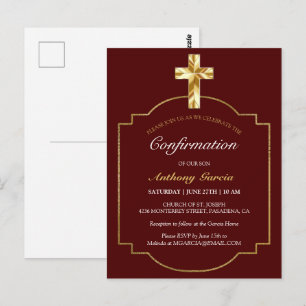 Elégant Burgundy Gold Boys Confirmation Invitation
