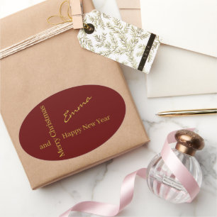 Elegant Burgundy Gold Christmas Sticker Custom