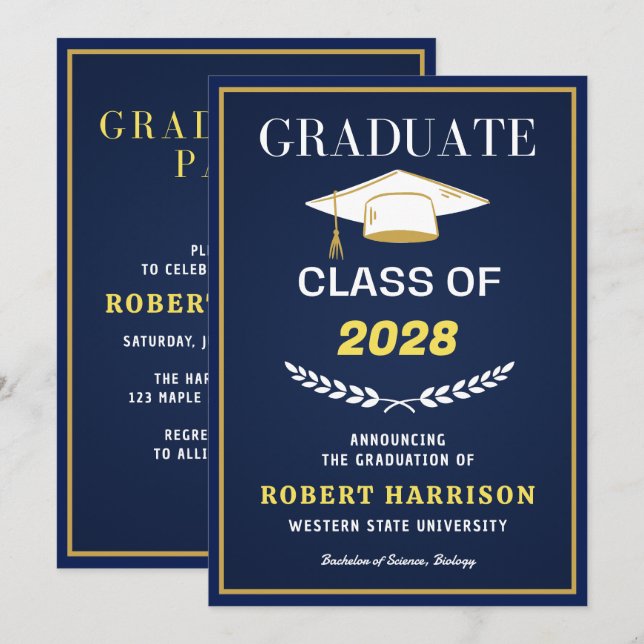 Elegant Burgundy Gold College Graduation Party Invitation (Front/Back)