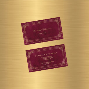 Elegant Burgundy Gold Customizable Business Card