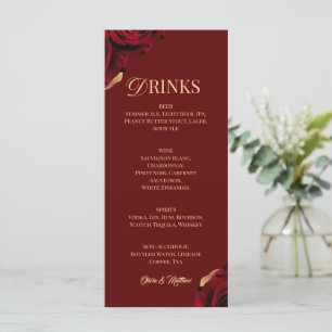 Elegant Burgundy Gold Drink Menu