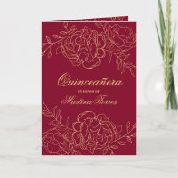 Elegant Burgundy Gold Fine Art Floral Quinceanera
