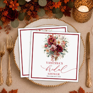 Elegant Burgundy Gold Floral autumn bridal shower  Napkin