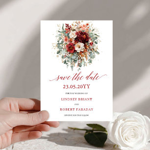 Elegant Burgundy Gold Floral Autumn Save The Date
