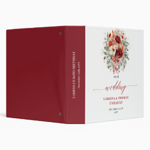 Elegant Burgundy Gold Floral Autumn wedding memory Binder