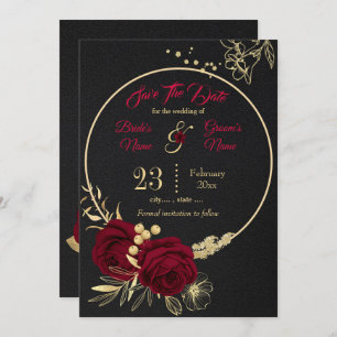 elegant burgundy gold floral black save the date