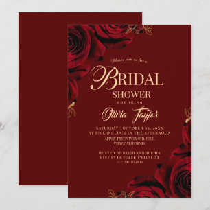 Elegant Burgundy Gold Floral Bridal Shower Invitation