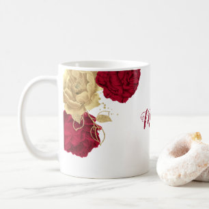 Elegant burgundy gold floral  coffee mug