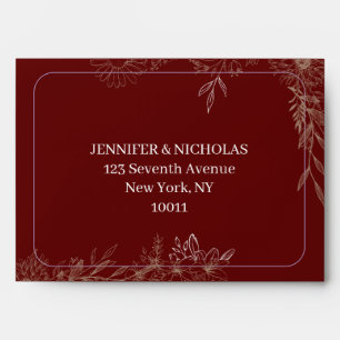 Elegant Burgundy Gold Floral Custom Return Address Envelope