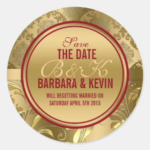 Elegant Burgundy & Gold Floral Damasks 3 Classic Round Sticker