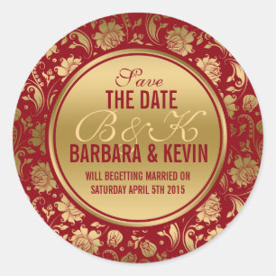 Elegant Burgundy & Gold Floral Damasks Classic Round Sticker