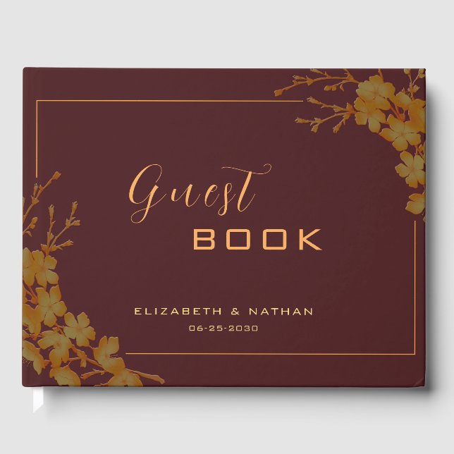 Elegant Burgundy & Gold Floral Guestbook (Front)