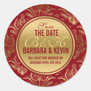 Elegant Burgundy & Gold Floral Lace Damasks Classic Round Sticker