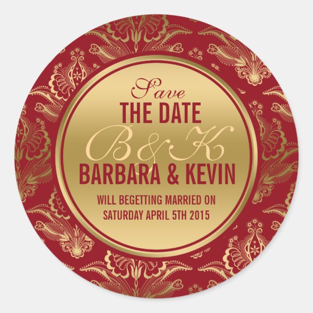 Elegant Burgundy & Gold Floral Lace Damasks Classic Round Sticker (Front)