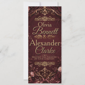 Elegant Burgundy Gold Floral Vintage Wedding Invitation