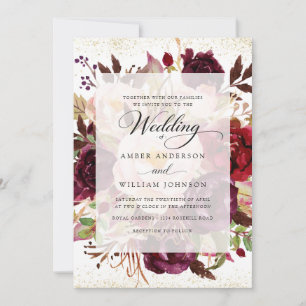 Elegant Burgundy Gold Floral Wedding Invitation