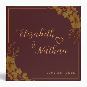 Elegant Burgundy Gold Floral Wedding Notes Photos Binder