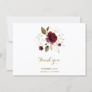 Elegant Burgundy Gold Floral Wedding Thank You