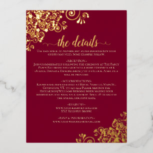 Elegant Burgundy & Gold Foil Wedding Details Card
