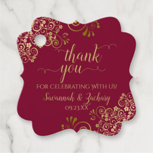 Elegant Burgundy & Gold Frilly Wedding Thank You Favour Tags