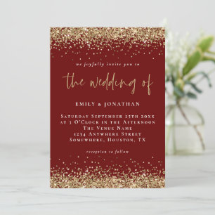 Elegant Burgundy Gold Glitter Wedding Invitation