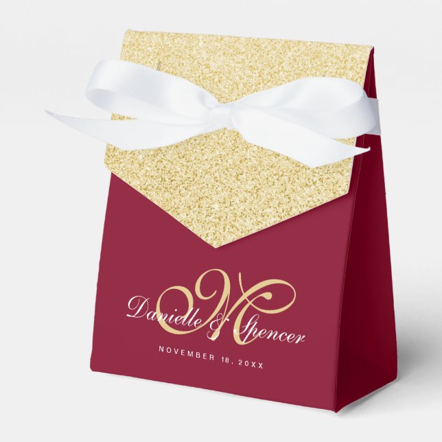 Elegant Burgundy Gold Glitter Wedding Thank You Favor Box (Front Side)