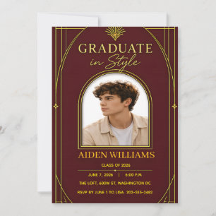 Elegant Burgundy Gold Graduate in Style Graduation Card